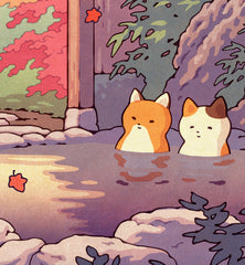 'Fox and Cat at the Onsen' Giclee Print