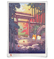 'Fox and Cat at the Onsen' Giclee Print