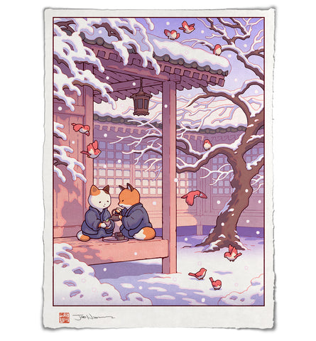 Fox and Cat, Green Tea in Winter