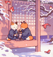Fox and Cat, Green Tea in Winter