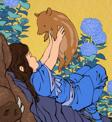 'Boar and Hydrangeas' Limited Print - Gold